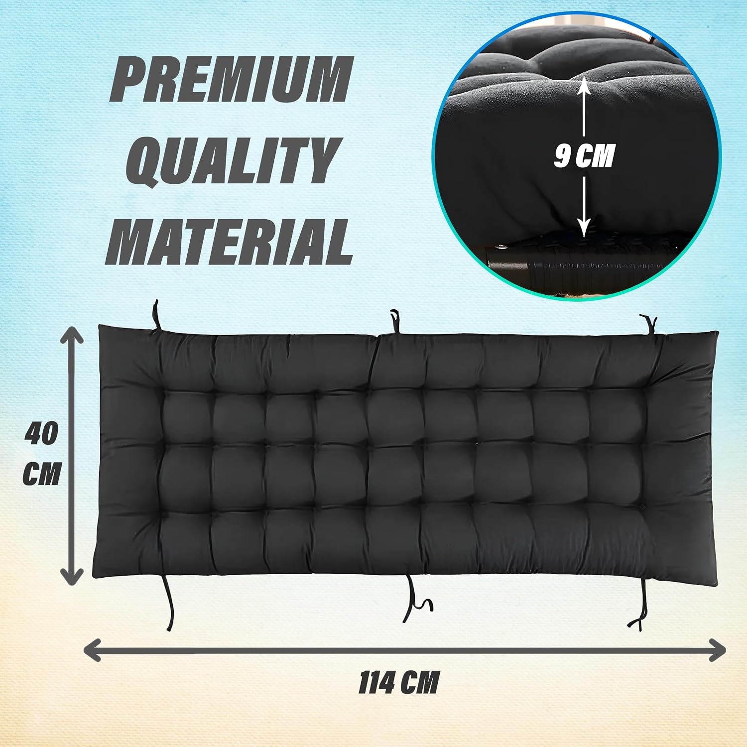 Microfiber Soft Home Cotton Cushion Long Chair Pad, Black, Standard Size - 114 X 40 X 9 Cm | Cushion For Indoor, Outdoor & Home Office, Garden Décor | Furniture Cushion - Pack Of 1