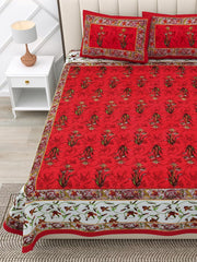 Jaipuri Bedsheets For Double Bed King Size With 2 Pillow Covers - 90 X 100 Inches, Red | Soft & Durable For Everyday Use & Bedroom - All Season Comfort