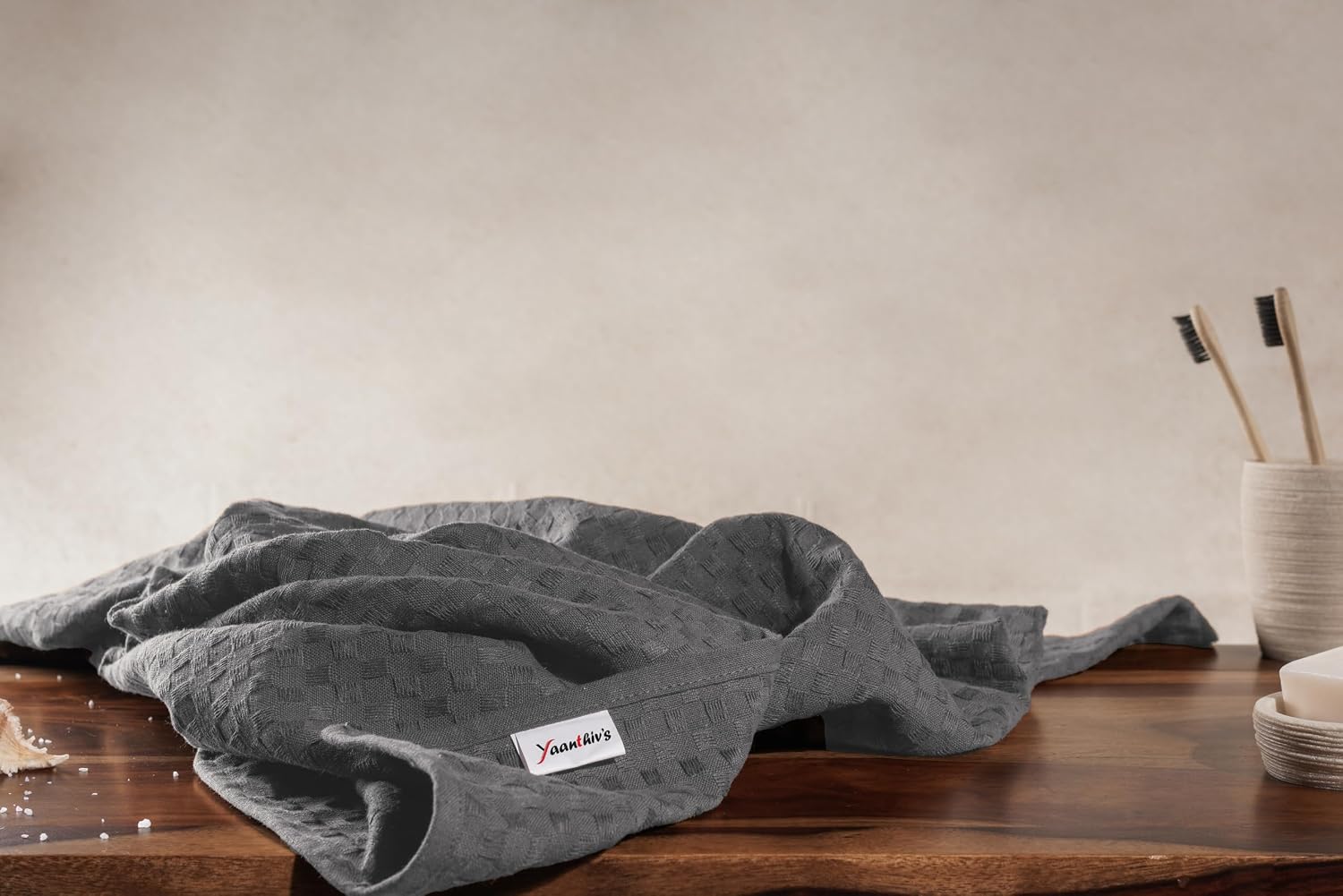 Yaanthiv'S Unisex Bath Towel Waffle | Light Weight Towel For Travel, Gym, Beach, Pool & Yoga | Quick Dry 500 Gsm - Dark Grey