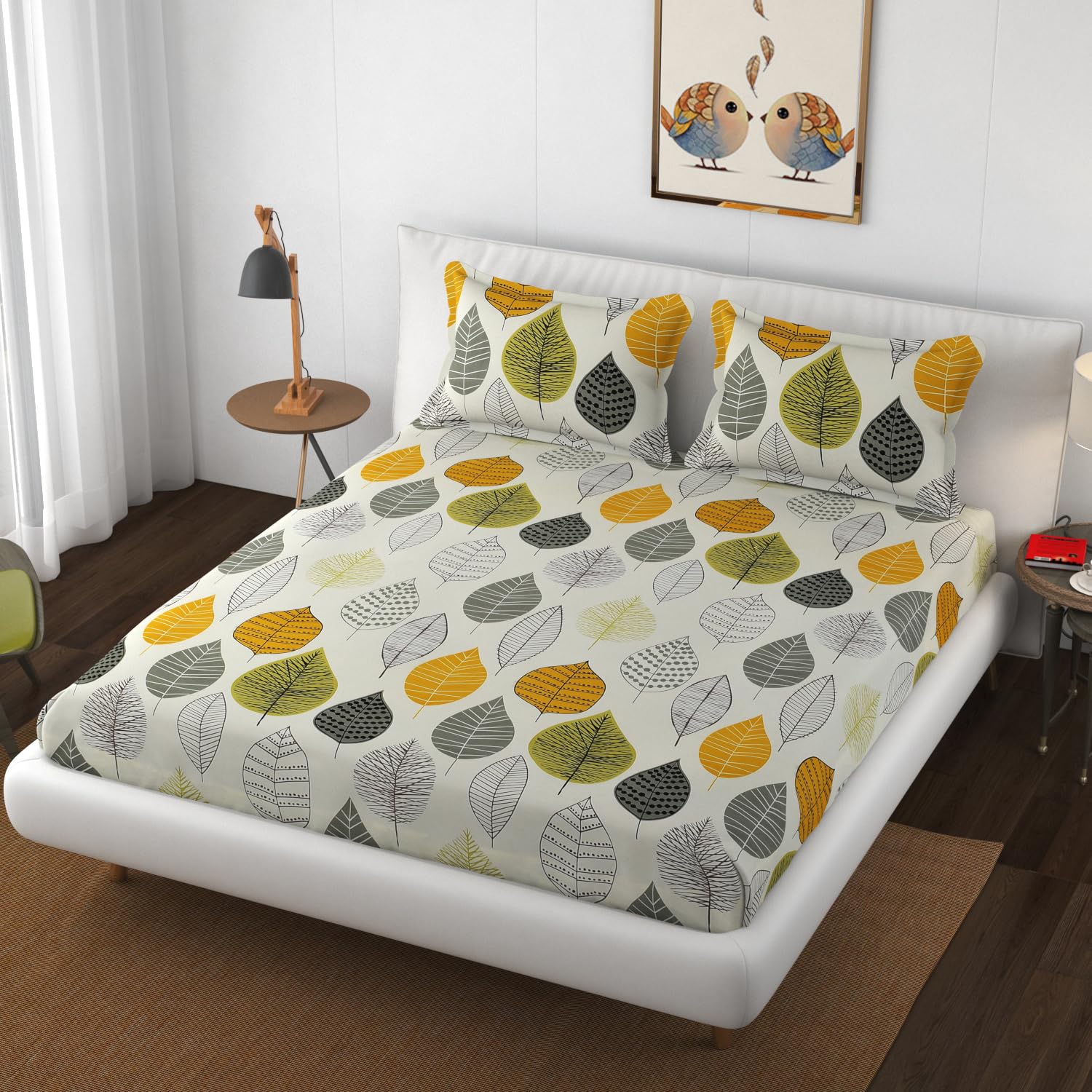 Premium Heavy Cotton Elastic Fitted Bedsheets With 2 King Size Pillow Covers | 72 X 78 Inches, White - Double Bed With All Around Elastic | 350 Thread Count