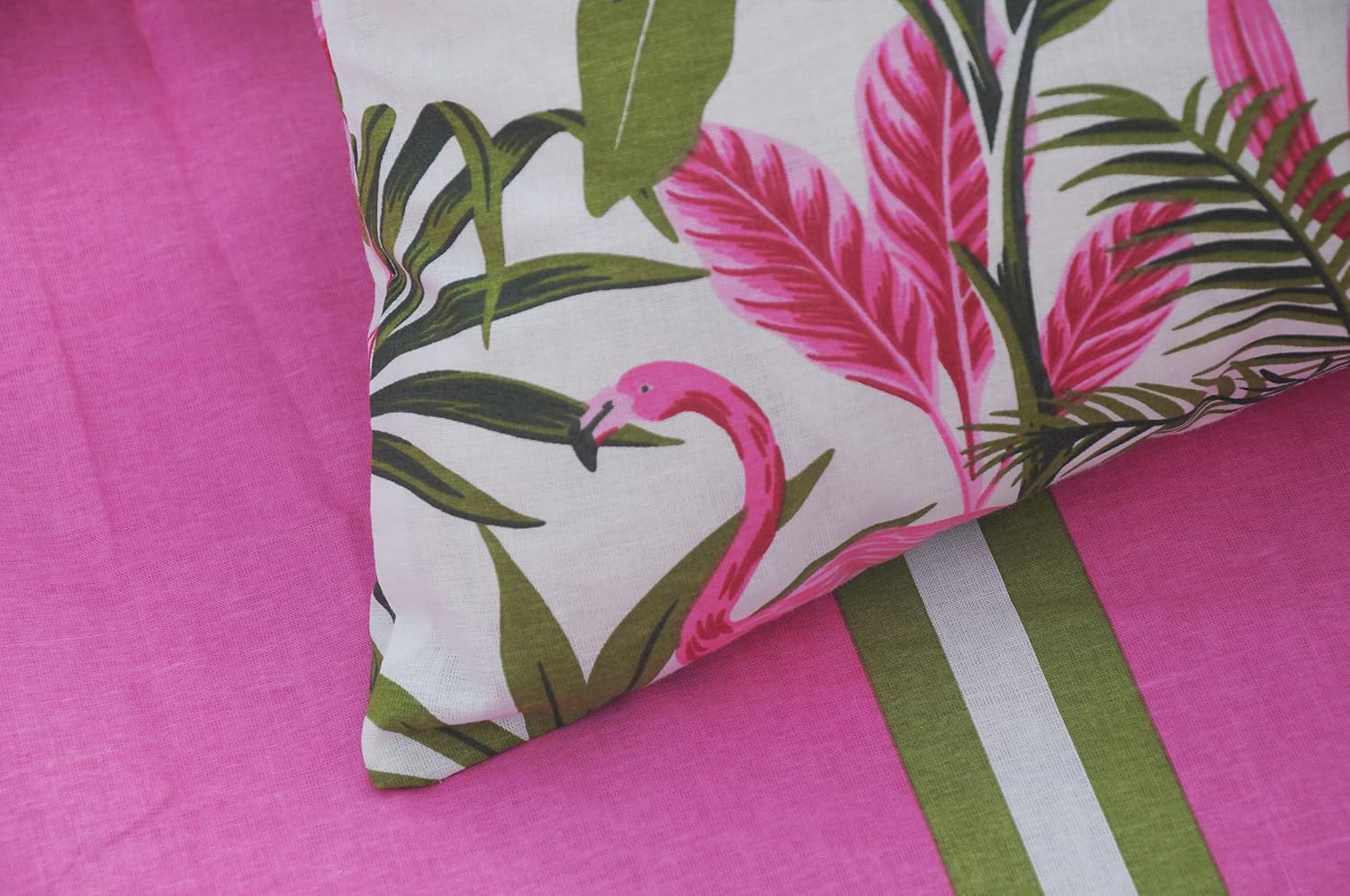 Bedsheets For King Size Bed With 2 Pillow Covers - 108 X 108 Inches | Stripes & Flamingos Pink & Green | Perfect For Home Decor & Gifts | 144 Thread Count
