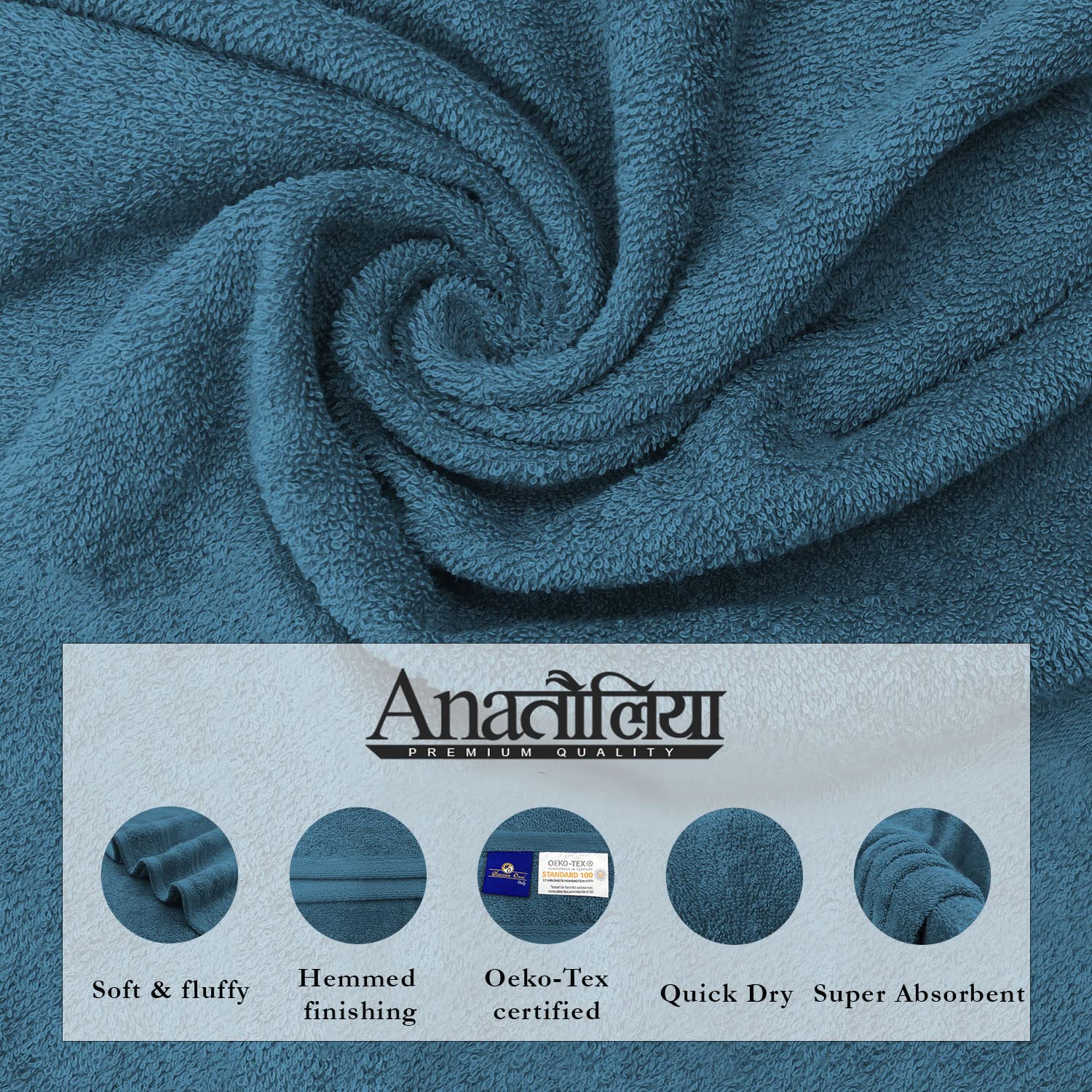 Sassoon Anatolia Bath + Hand & Face Towel 1200 Gsm (Teal) - Pack Of 5