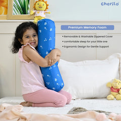 Memory Foam Soft Baby Bolster Pillow Cushion For Side & Neck Support, Blue | Removable & Washable Cover, Versatile Use, Comfortable & Restful Sleep, Portable, Lightweight Bed Pillow