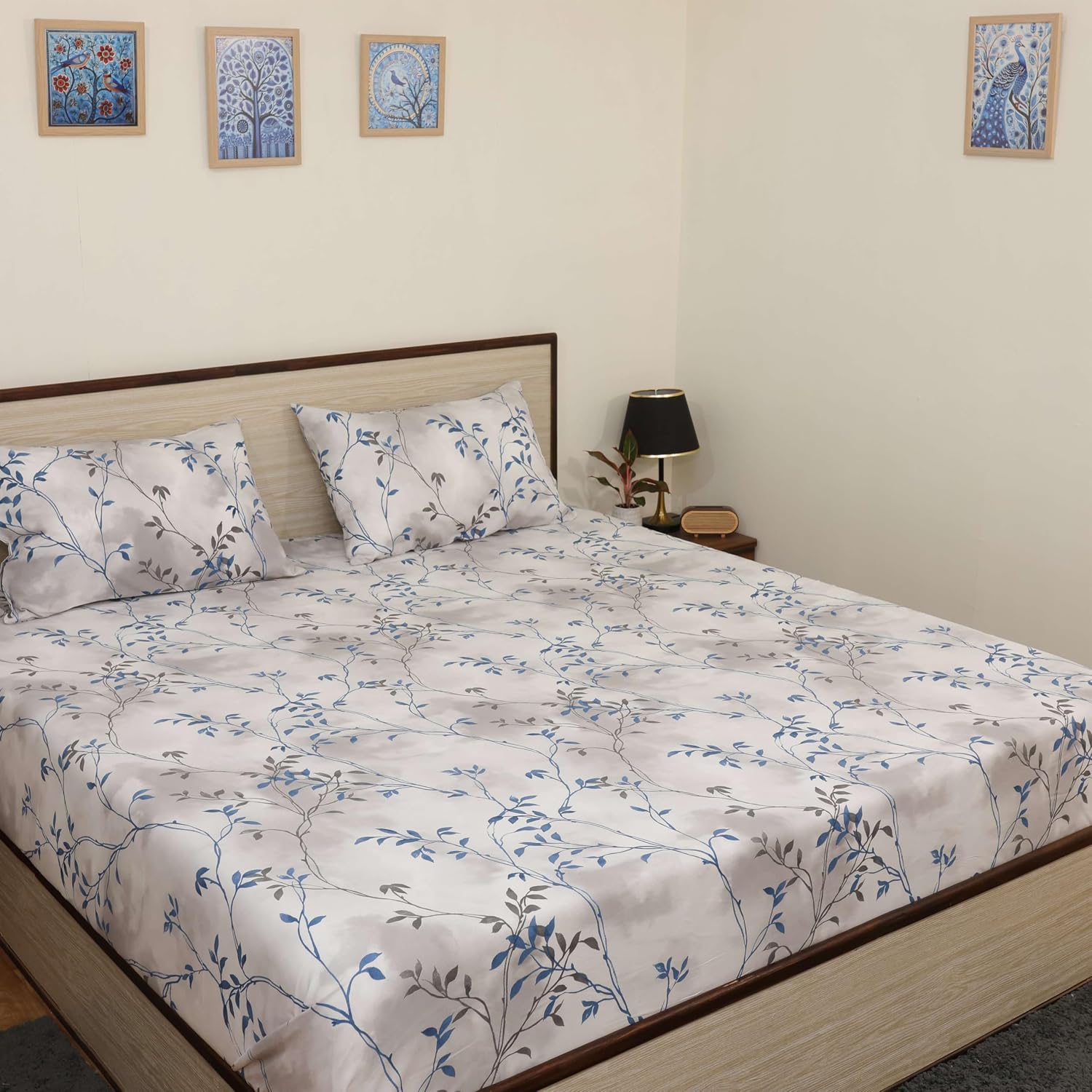 Printed Bedsheet For Single Bed With 2 Pillow Covers - Size 68 X 90 Inch, White | Microfiber For Summer Soft Touch & Skin Friendly
