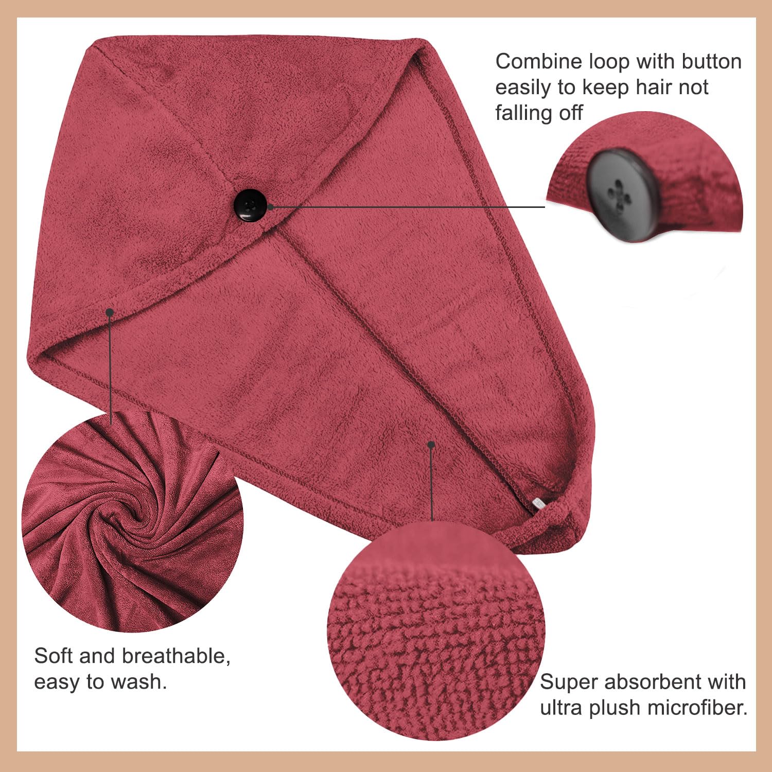 Sassoon Venir Microfiber Hair Wrap Towel 450 Gsm | For Women With Smooth Texture Super Absorbent Quick Dry Hair Turban (Crimson)
