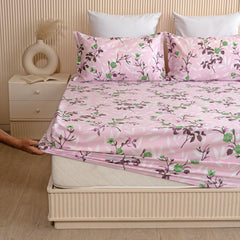 All Around Elastic Fitted Bedsheet For Queen Size With 2 Pillow Covers - 72 X 72 Inches, Lavender & Pink | Soft & Breathable, For Bedroom & Gifting