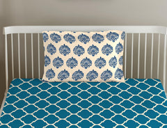 Cotton Printed Single Flat Bedsheet With 1 Pillow Cover - 60 X 100 Inches, Cream & Deep Sea Blue | Breathable & Skin Friendly Bedsheet | Ideal For Year Round Use