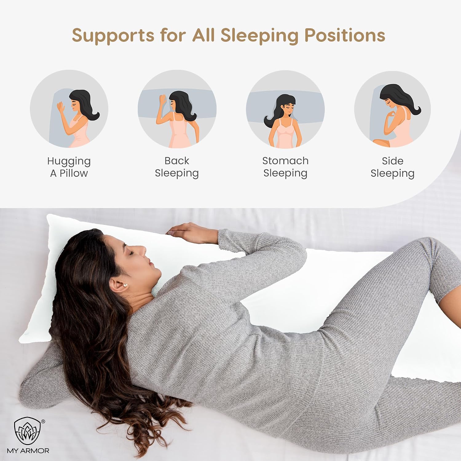 Microfiber Body Side Pillow For Sleeping For Pregnancy, White - 53 X 16 Inches | Long Cuddle Pillow For Hugging, Relaxing, Washable Cover, Inner Cover, Adjustable, Multipurpose Pillow