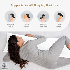 Microfiber Body Side Pillow For Sleeping For Pregnancy, White - 53 X 16 Inches | Long Cuddle Pillow For Hugging, Relaxing, Washable Cover, Inner Cover, Adjustable, Multipurpose Pillow