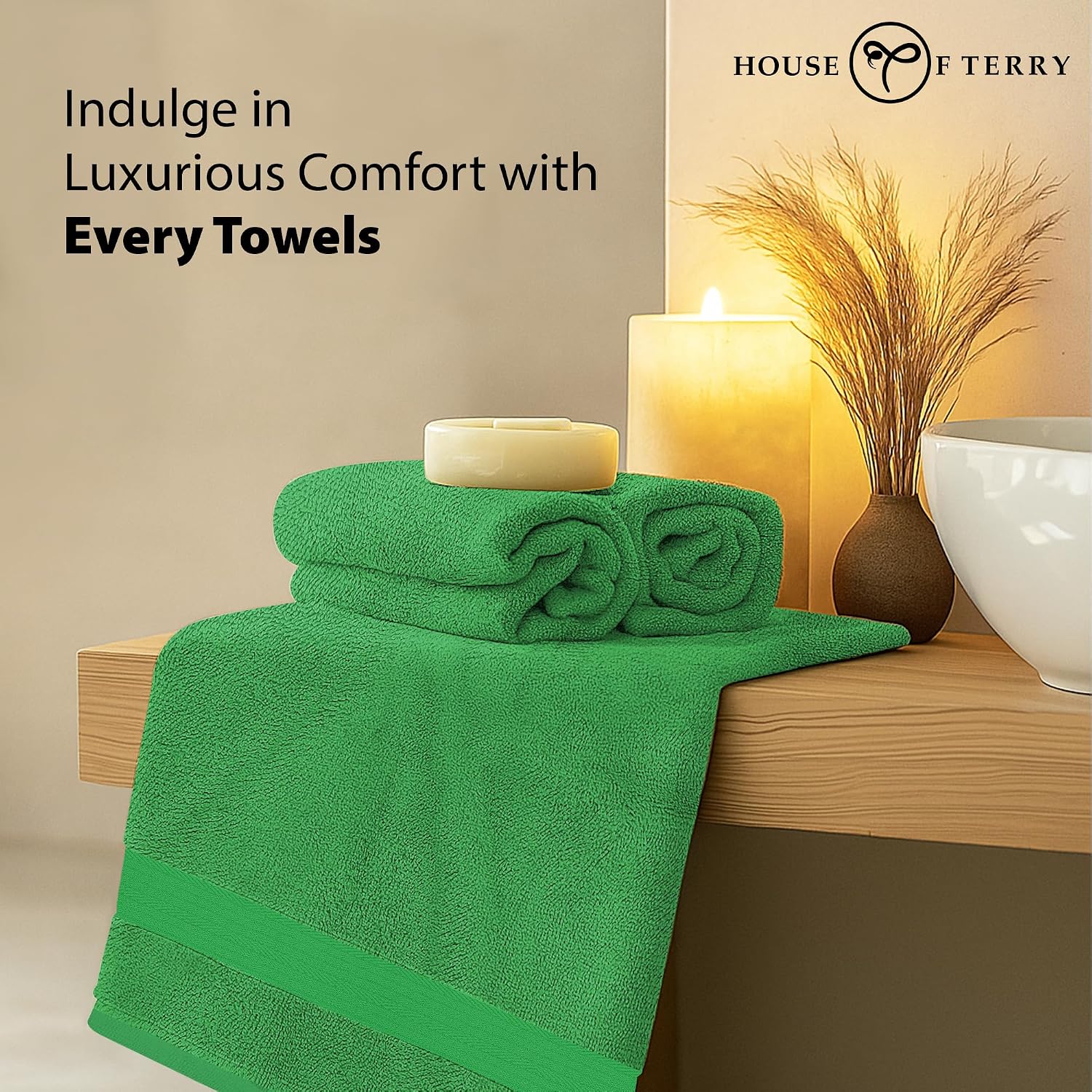 House Of Terry 100% Cotton Bath Towel 1000 Gsm | Quick Dry, Soft & Absorbent, Fade-Resistant, Skin-Friendly Large Size Towel (Spring Green & Brown) - Pack Of 2