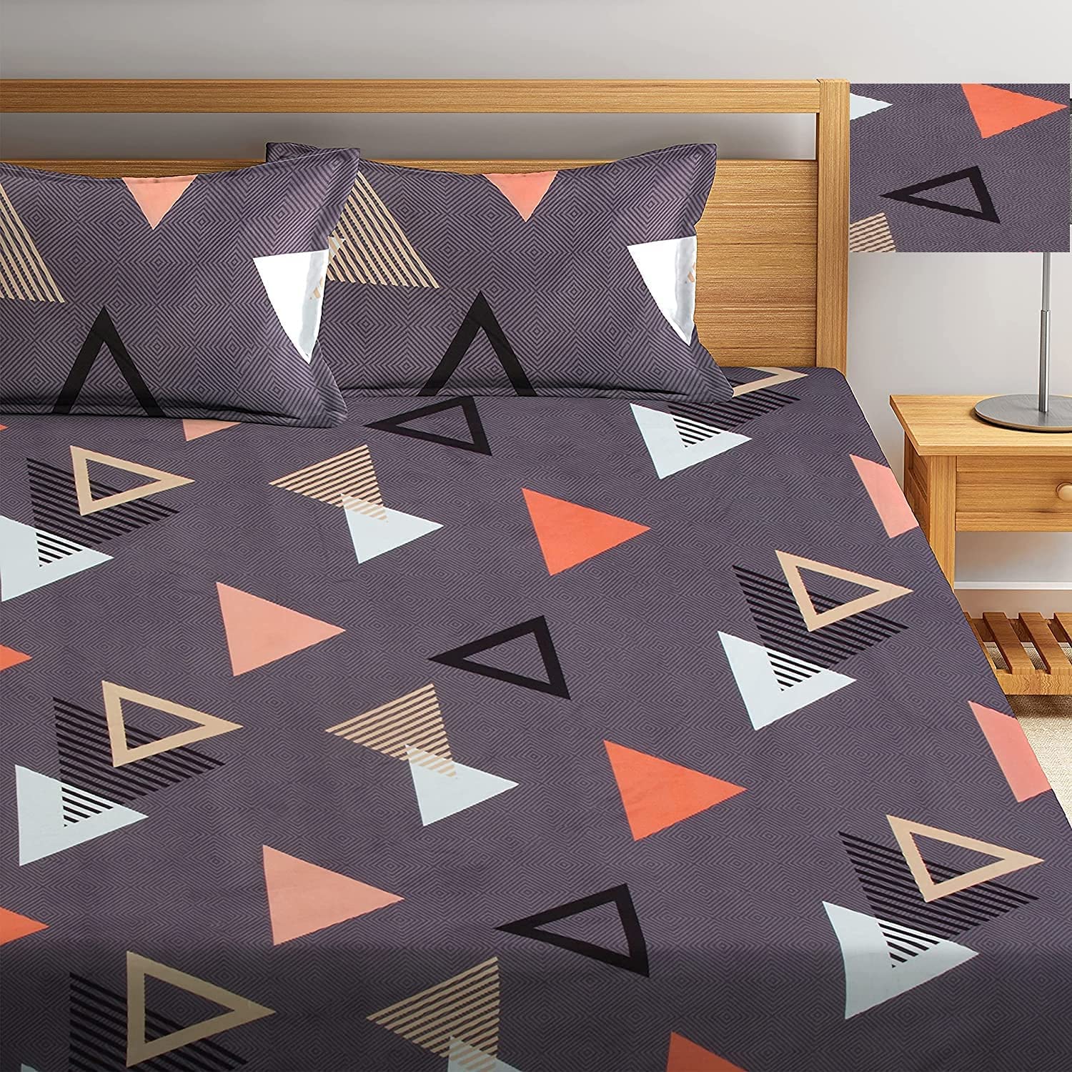 Printed Double Bedsheet For Queen Size With 2 Large Size Pillow Covers - 90 X 100 Inches, Grey | Light Weight, Suitable For All Seasons & Easy To Wash