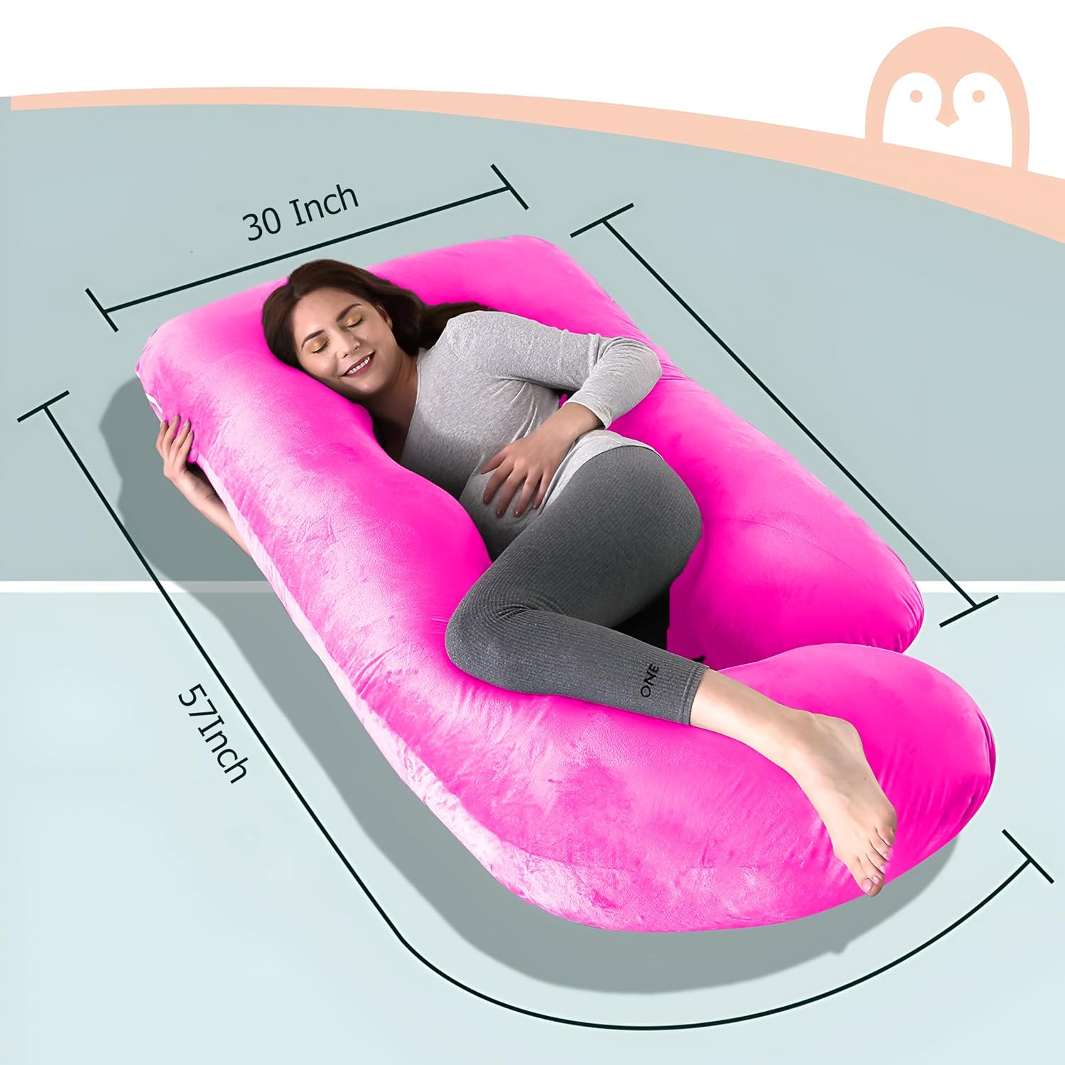 Pregnancy Pillow, Maternity Body Pillow For Sleeping, G Shaped Pillow, Pink - 55 Inch | Full Body Pillow, Lightweight, Foldable, Breathable, Removable Velvet Cover, Adjustable - Pack Of 1