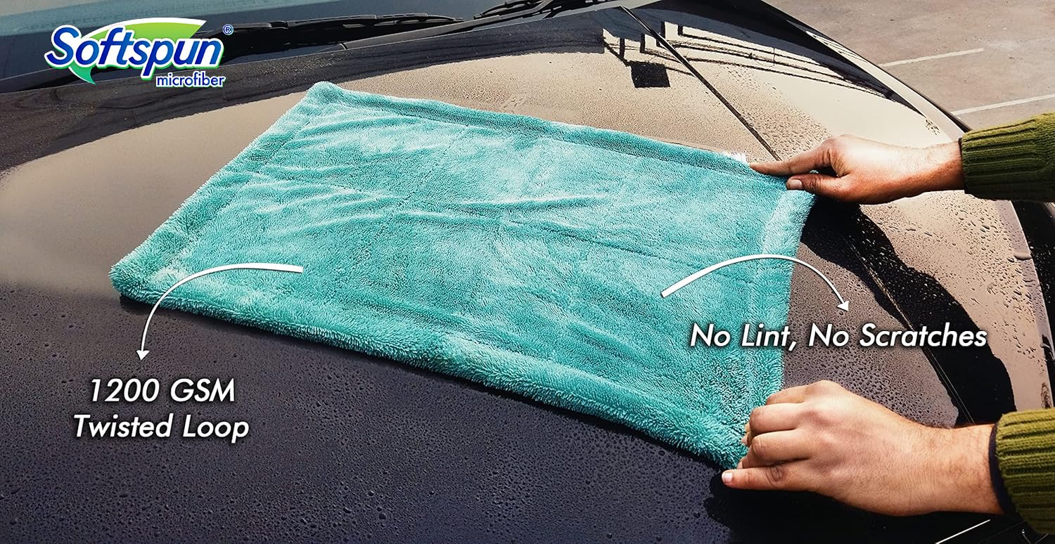 Softspun Microfiber Cloth Towel 400 Gsm | Extra Thick Microfiber Cleaning Cloths Perfect For Bike, Auto, Cars Both Interior & Exterior (Aqua Blue)- Pack Of 1