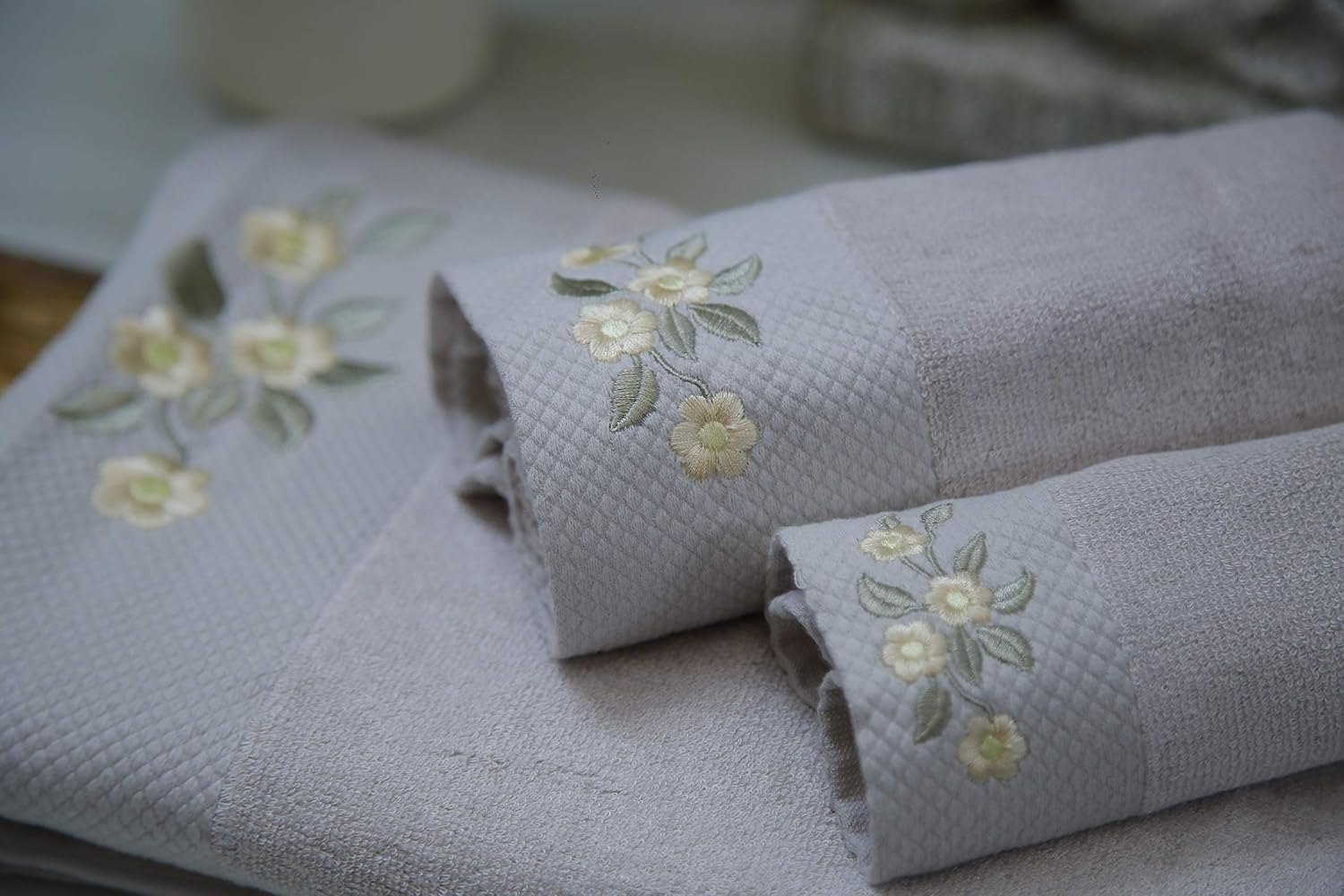 100% Bamboo Embroidery Bath, Hand & Face Towel Set 900 Gsm (Grey) - 3 Pcs