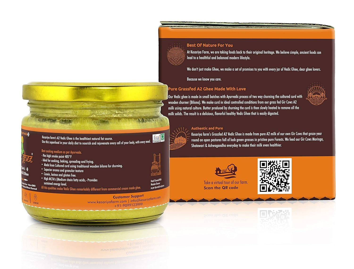 Vedic Ghee Premium A2 Gir Cow Cultured Desi Ghee From Kesariya Farm | Vedic Bilona Two Way Churned | Indian Gir Cow Ghee, Pure A2 Ghee, Natural & Healthy, Non-Gmo | Lab Certified (250ml) | 8.4 Ounce