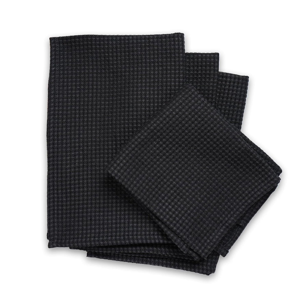 Encasa Xo Kitchen Dish Towels Set 320 Gsm | Waffle Weave & Flat Hand Tea Towel | Quick Drying Reusable Cotton Washcloths | Set Of 4 (Grey Black)