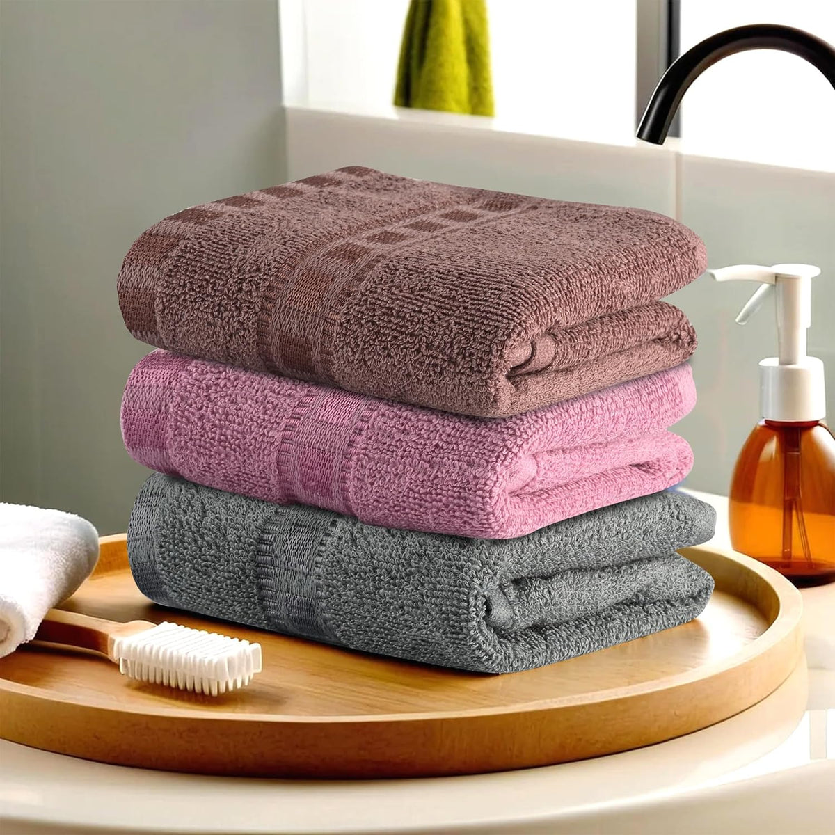 Kuber Industries Pack Of 3 Cotton Hand/Face Towels For Men & Women | Easily Washable | Workout Gym Napkins For Men | Pocket Towel (Grey-Pink & Brown)