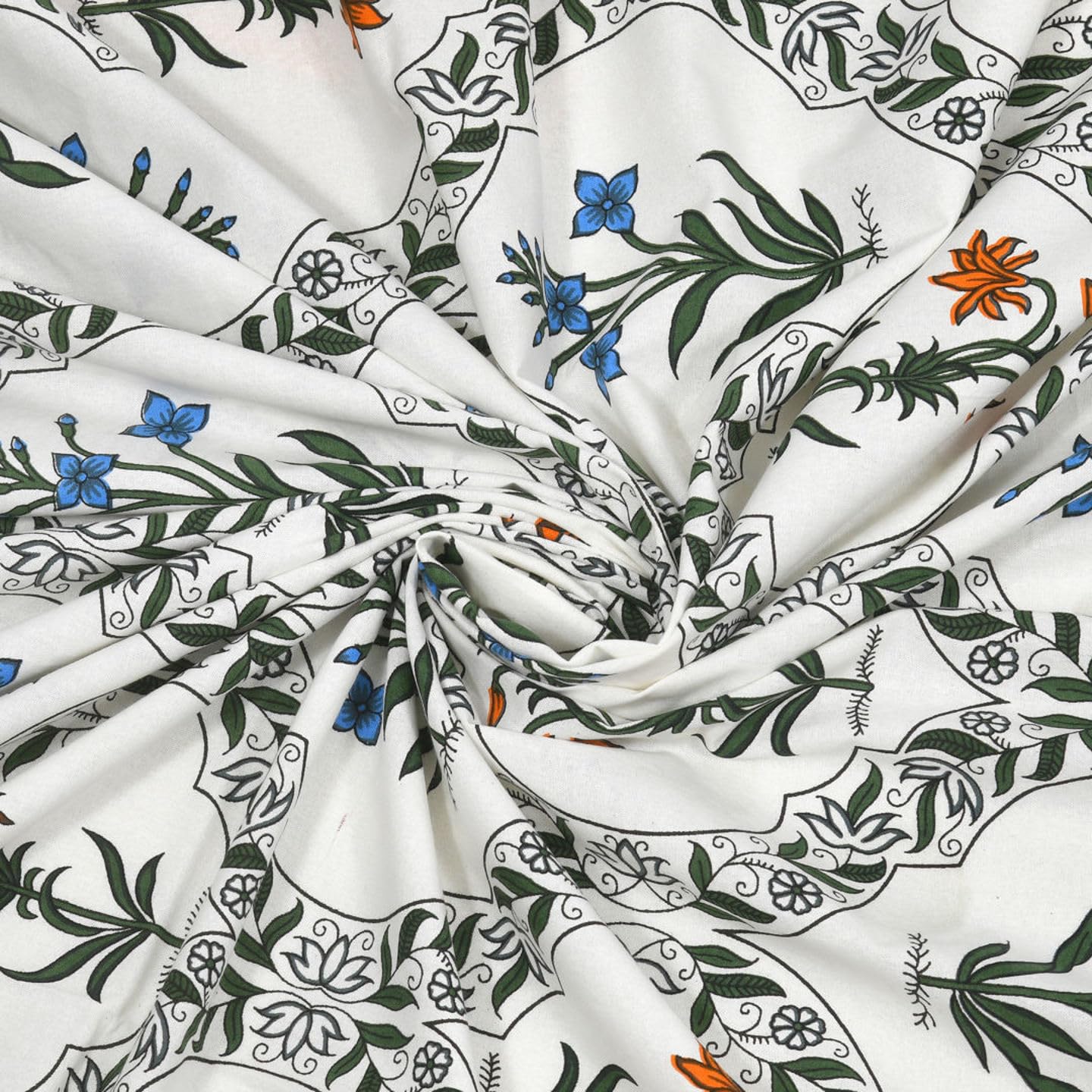 1 Queen Size Bedsheet For Double Bed With 2 Pillow Covers (90 X 108 Inches) White & Green | Beautiful Printed Designs - Breathable 100% Cotton Bedsheet Comfortable