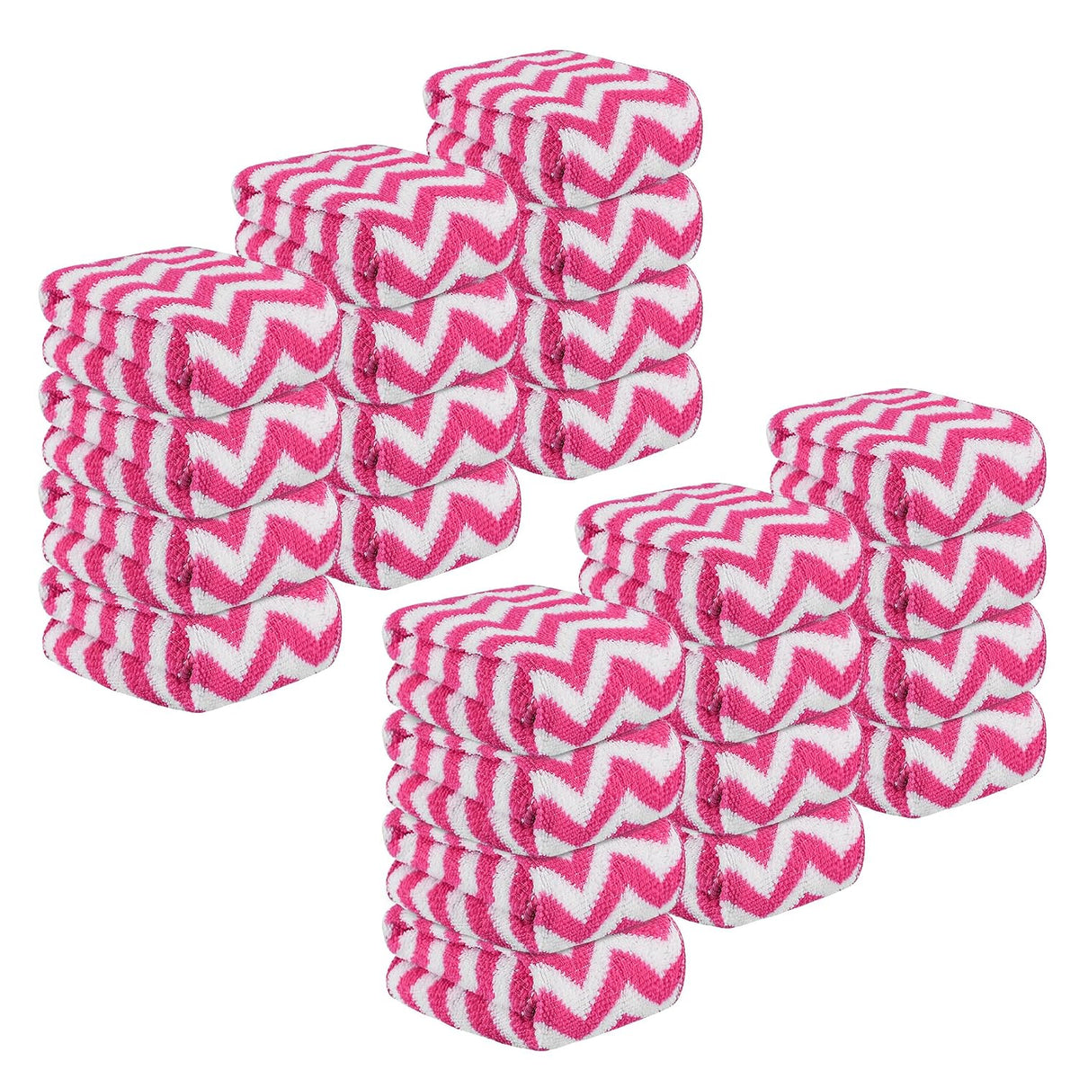 Kuber Industries Super Absorbent & Reusable Microfibre Face Towel 1800 Gsm (Zig Zag Pink) - Pack Of 24