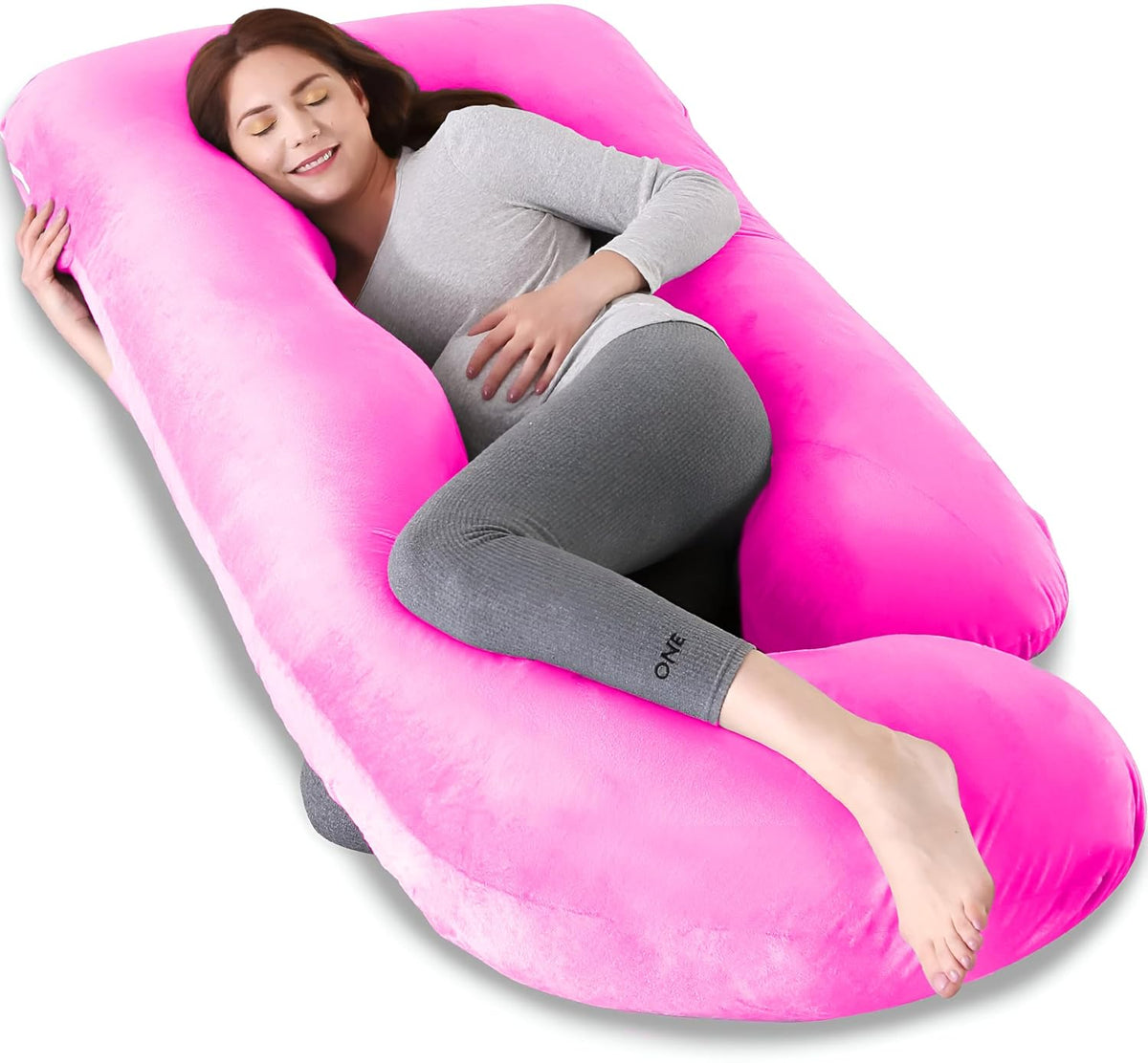 Pregnancy Pillow, Maternity Body Pillow For Sleeping, G Shaped Pillow, Pink - 55 Inch | Full Body Pillow, Lightweight, Foldable, Breathable, Removable Velvet Cover, Adjustable - Pack Of 1