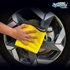 Softspun Microfiber Cloth Towel 800 Gsm | Extra Thick Microfiber Cleaning Cloths Perfect For Bike, Auto, Cars Both Interior & Exterior (Yellow & Grey)- Pack Of 3
