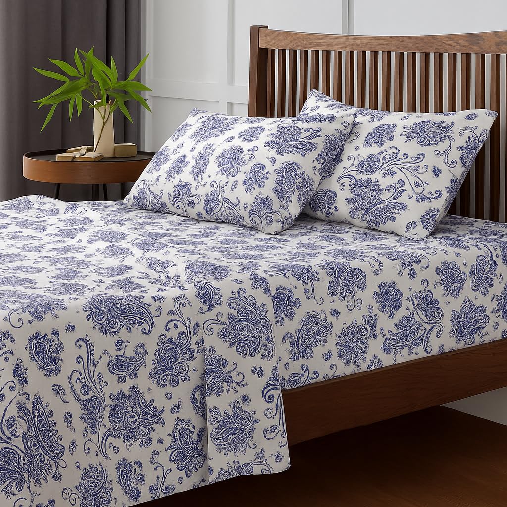 Paisley Dreams Double Bed Bedsheet Set With 2 Pillow Covers Soft & Skin - Size 90 X 100 Inch, White | Wrinkle-Free, Breathable & Easy Care Bedsheet For Daily Use