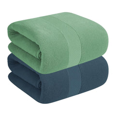 House Of Terry 100% Cotton Bath Towel 900 Gsm | Quick Dry, Soft & Absorbent, Fade-Resistant, Skin-Friendly For Men & Women Towel (Oslo Blue & Green) - Pack Of 2