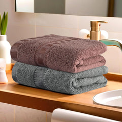 Heart Home Cotton Hand & Face Towels 400 Gsm | For Men & Women Easily Washable Workout Gym Towel - Grey & Brown (Pack Of 2)