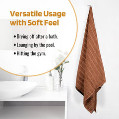 Kuber Industries Rectangle Super Absorbent Bath Towel 3000 Gsm | Soft & Comfortable Swimming & Bathing Towels | Gold Flower (Brown)- Pack Of 6