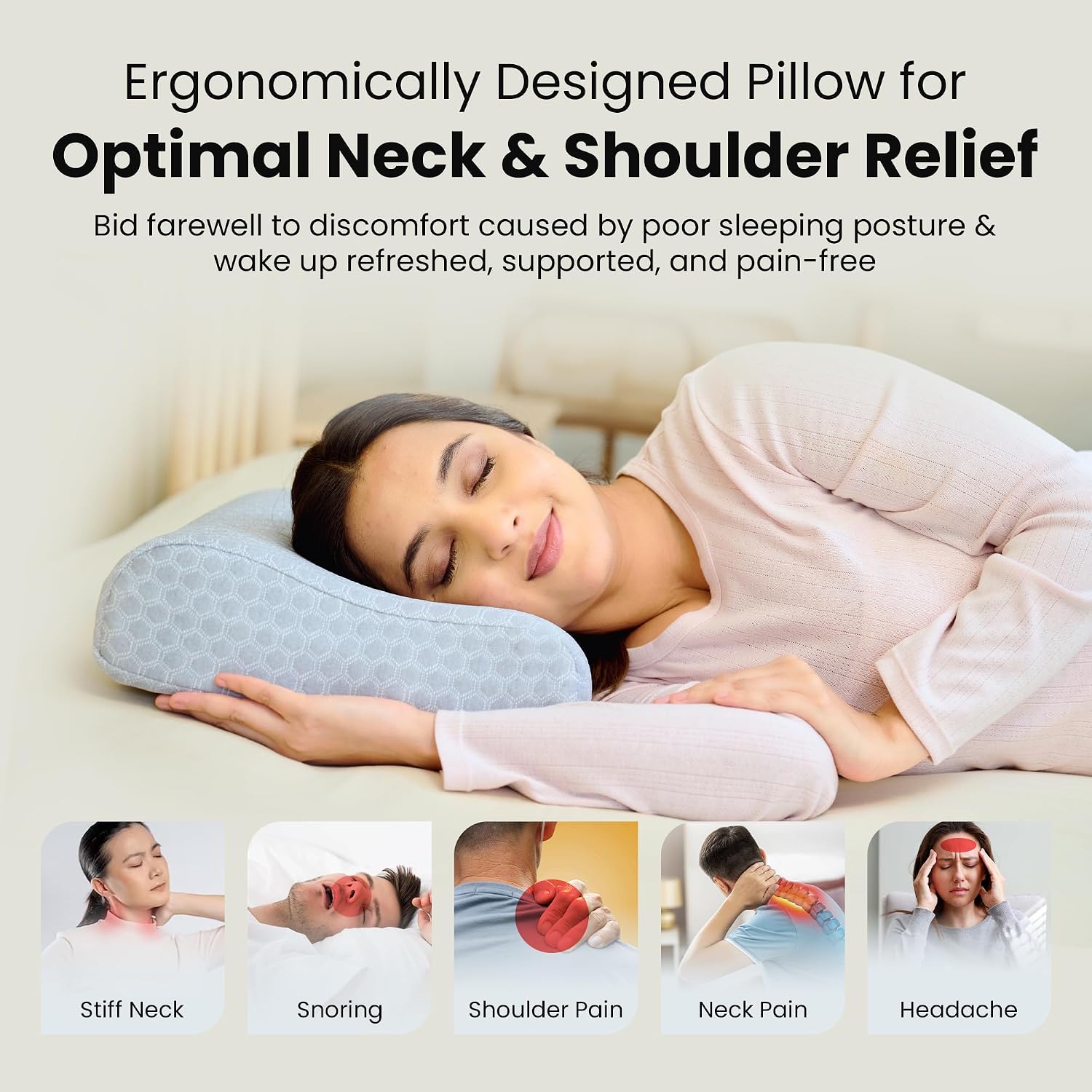 Cervical Pillow, Ventilated Cooling Gel Memory Foam Pillow, Grey - King Size | Orthopedic Pillow Neck Support Pillow For Sleeping, Neck & Shoulder Pain, Durable, Long Lasting - Pack Of 1