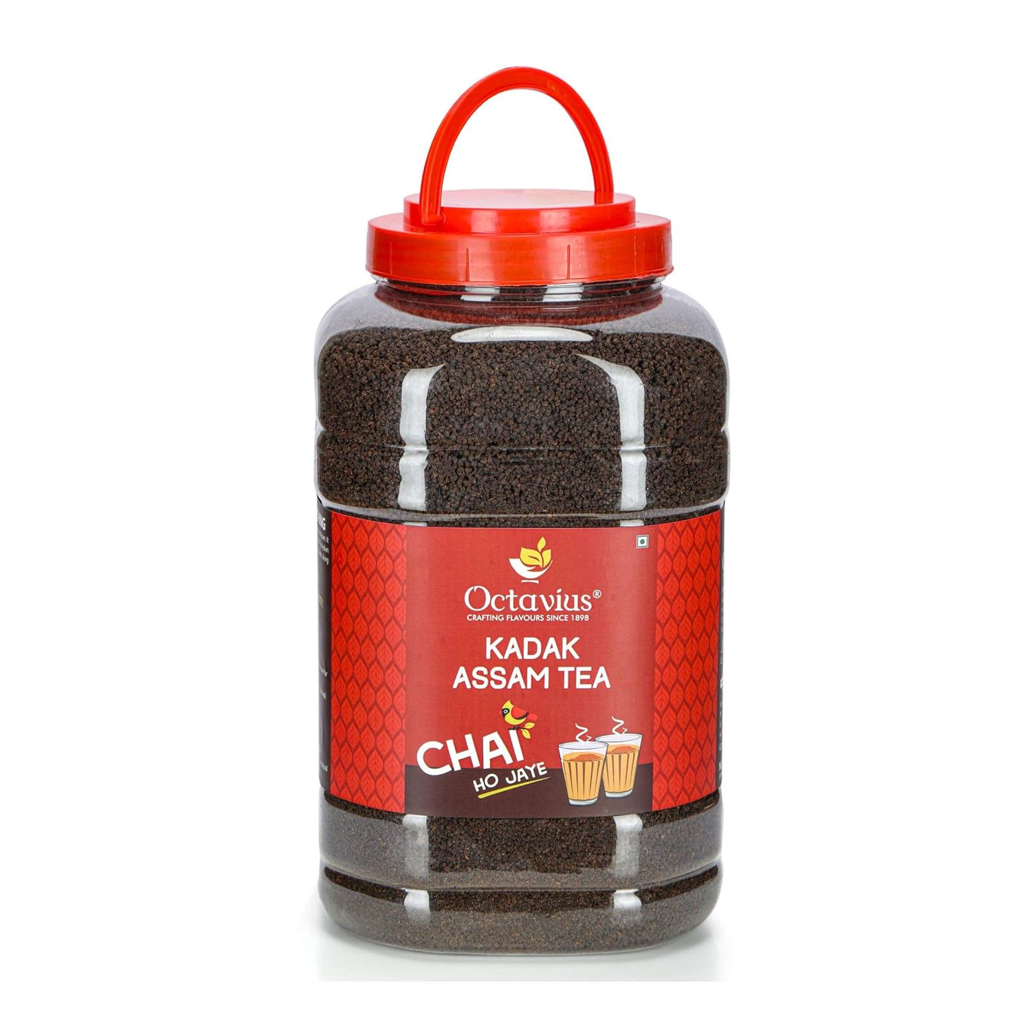 Octavius Kadak Assam Tea - 2.5 Kg Jar, 88.1 Ounce | Garden Fresh Extra Strong Assam Tea - Kadak Chai Patti | Medium Caffeine Strong Chai Patti