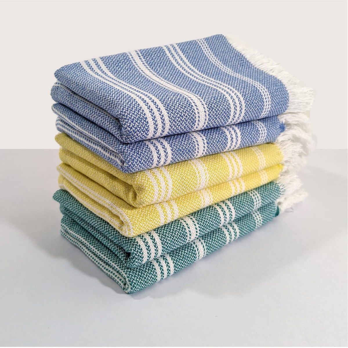 Indihaus Premium Cotton Hand Towel 310 Gsm | Soft, Absorbent, Multi-Purpose Towel Set | Blue, Yellow & Teal (Set Of 6)