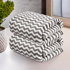 Heart Home Microfiber Soft Face Towels 500 Gsm | Quick Dry & Absorbent Hanging Hand Towels Zig Zag - Grey (Pack Of 2)