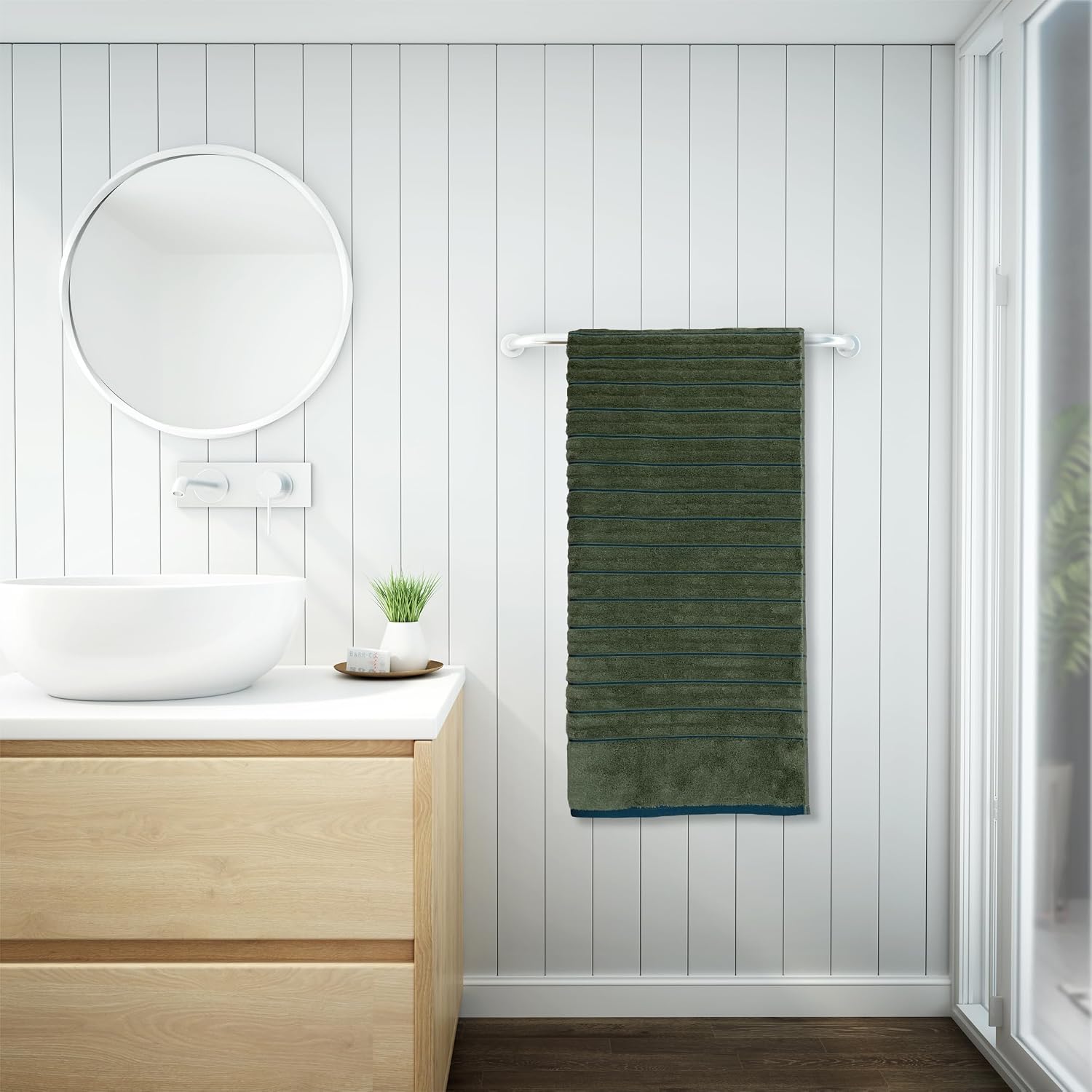 Spaces 100% Cotton Bath Towel 600 Gsm | High Loft Ribbed Texture High Absorbency Cotton Bath Towels (Dark Green)