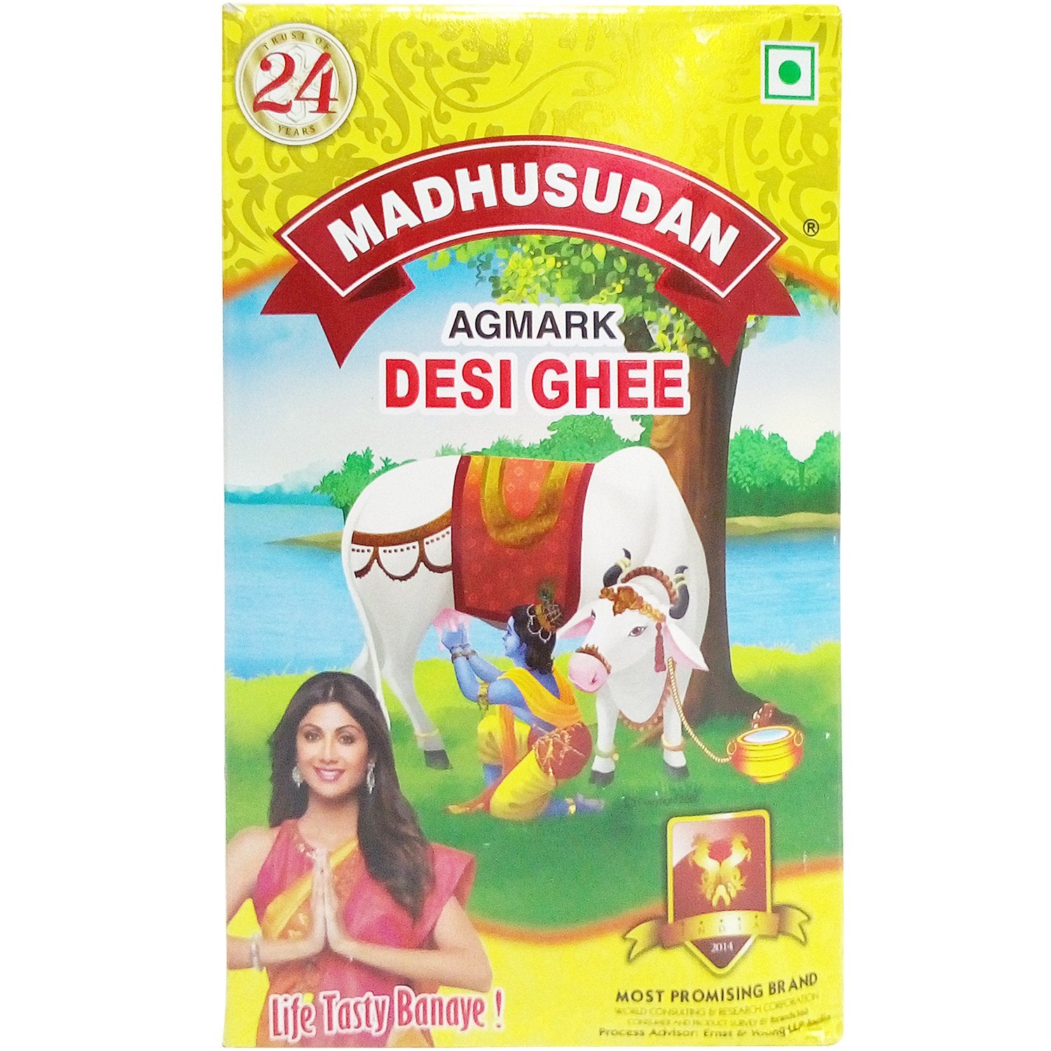Premium Natural Agmark Desi Ghee By Madhusudan | Naturally & Healthy Bilona Method Cow Ghee Perfect For Body Joint Pain | (1 Litr) 33.8 Ounce | Box Pack