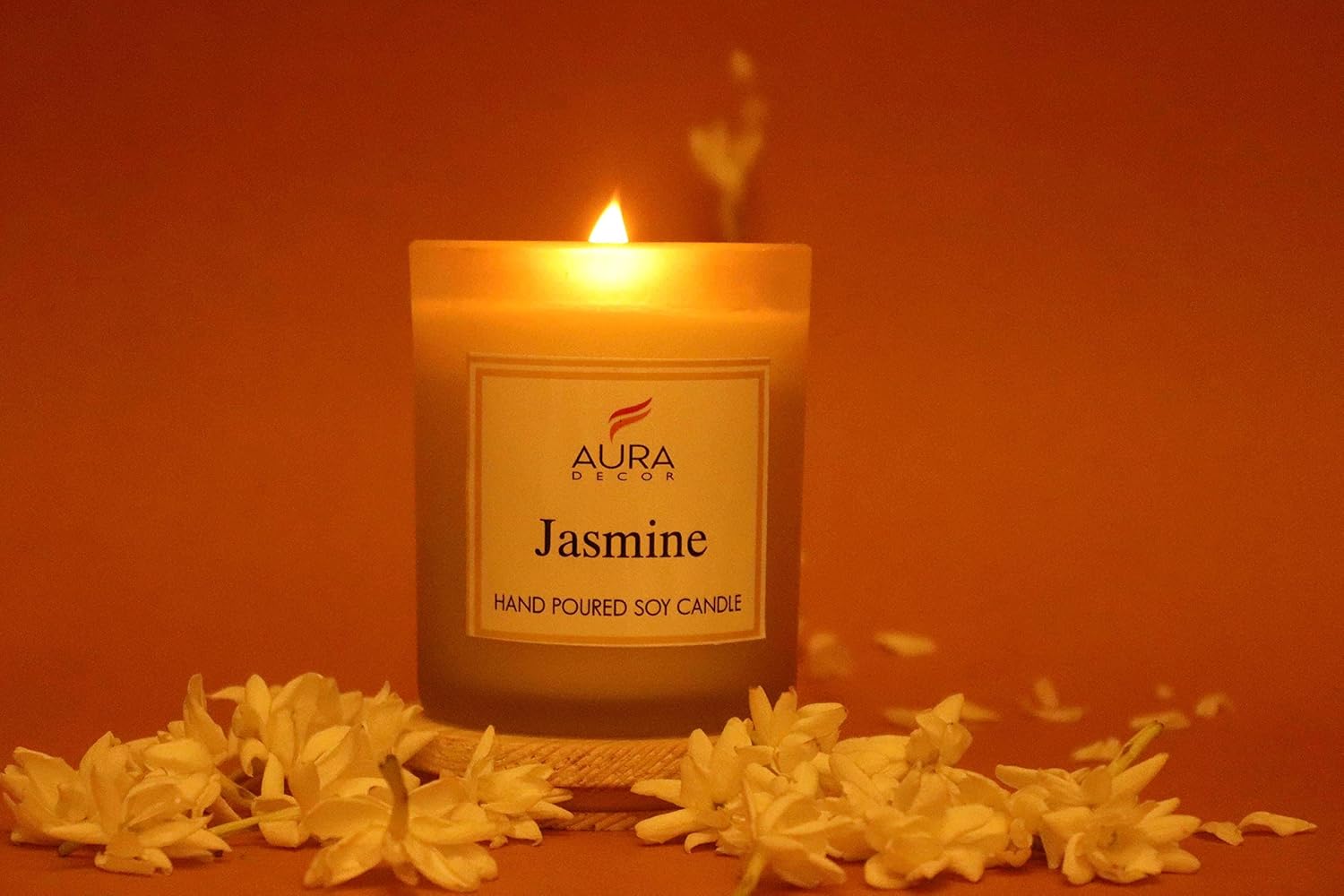 JASMINE FRAGRANCE SOY WAX GLASS CANDLE WITH WOODEN LID & COMES GIFT BOX CANDLE
