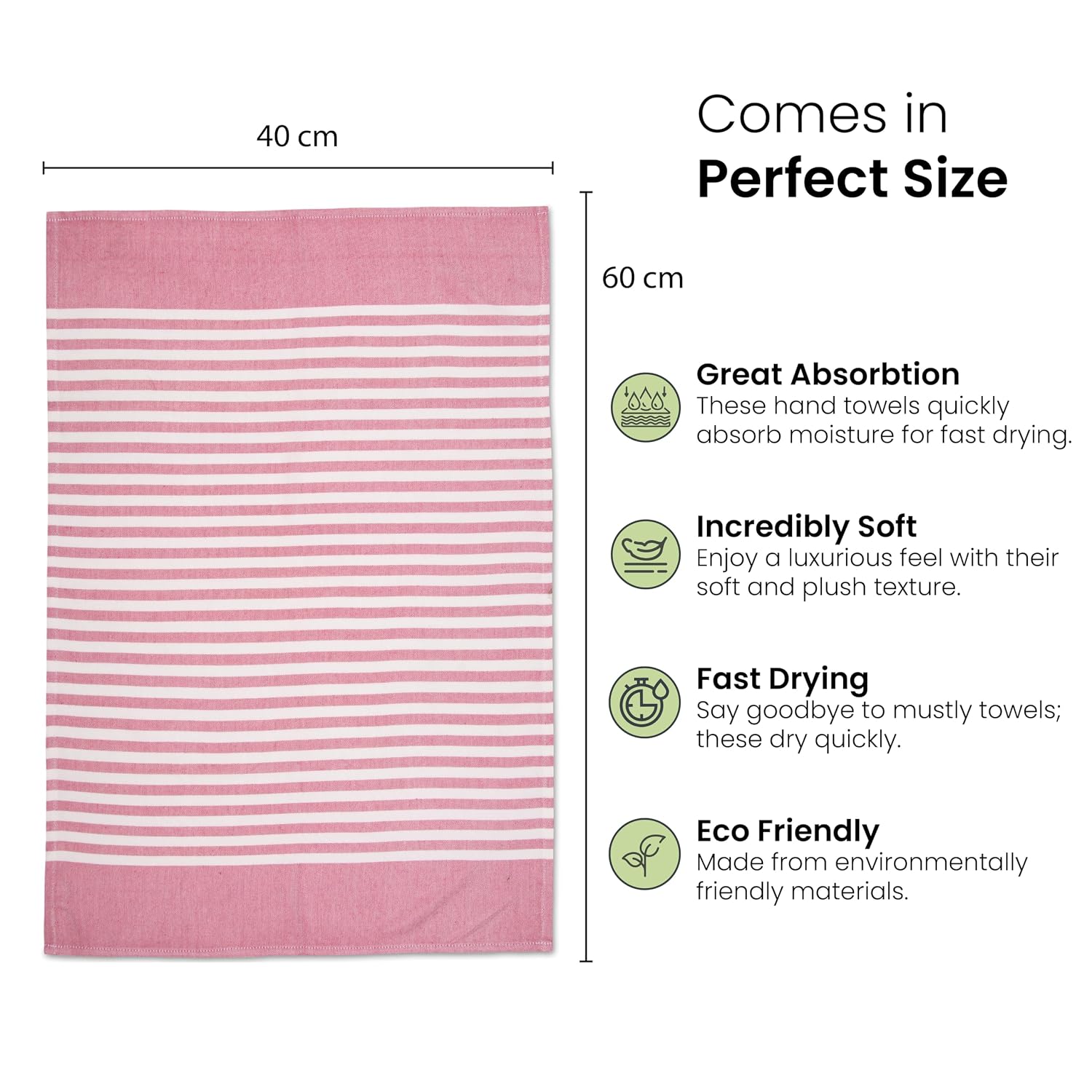 Mush Bamboo Turkish Hand Towels 250 Gsm | 100% Bamboo Gym Towel For Men & Women | Ultra Soft, Absorbent & Quick Dry Towel | Red Stripe & Peach (Set Of 2)