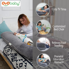 Pregnancy Pillows For Sleeping, J-Shape Full Body Support & Maternity Pillow, Grey | For Back, Hips, Legs, Belly For Pregnant Women With Removable, Washable Velvet Cover - Soft Pillow
