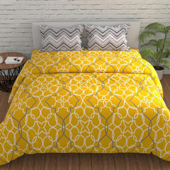 Bedsheet For Double Bed With 2 Pillow Covers - 88 X 96 Inches, Yellow & Grey | Ideal For Guest Houses, & Daily Home Use Queen Size Bedsheet
