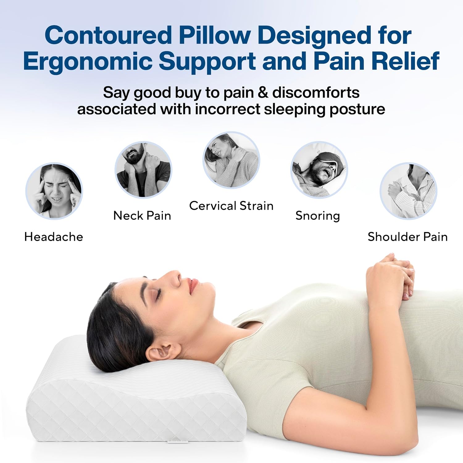 Cervical Pillow For Neck Pain, Cool Gel Memory Foam Pillow - 18 X 11 X 3.5 Inch | Orthopedic Neck Support Pillow For Sleeping, Neck & Shoulder Pain, Standard Size, White Jacquard - Pack Of 1