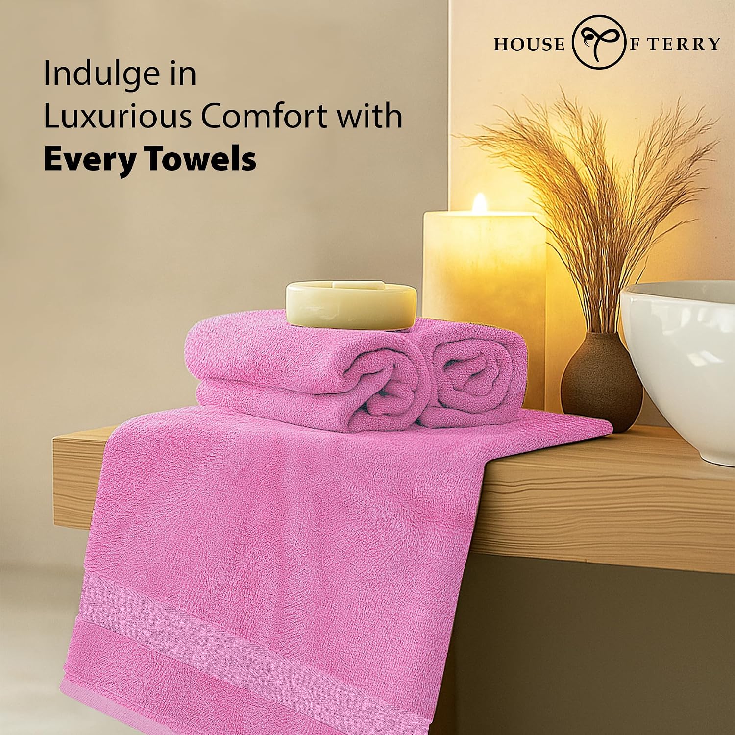 House Of Terry 100% Cotton Bath Towel 1000 Gsm | Quick Dry, Soft & Absorbent, Fade-Resistant, Skin-Friendly Large Size Towel (Baby Pink & Blue) - Pack Of 2