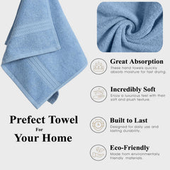 Fresh From Loom Luxury Fur Collection Hand Towel 500 Gsm Napkins Cotton High Absorbency Double Stitched Size (Aqua) - Set Of 2
