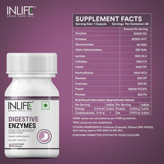 Inlife Digestive Enzymes Supplement Contains 12 Naturally Sourced & Essential Enzymes, Supports Healthy Digestion | 60 Vegetarian Capsules , 100gm 0.2lbs