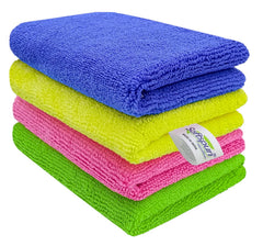 Softspun Microfiber Small Wipes Towel 340 Gsm | Multipurpose Super Soft Absorbent Cleaning Towels | 4 Piece (Multicolor)