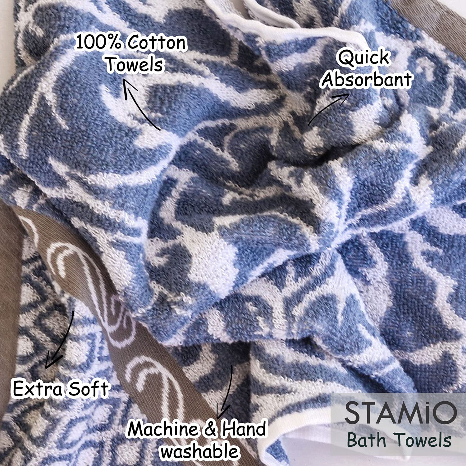 Stamio Cotton Bath Towel 550 Gsm | Extra Soft & Absorbent Large Full Size Towels For Bathing, Home, Sports, Salon, Hotel Use | Jacquard Border (Light Blue)