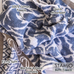 Stamio Cotton Bath Towel 550 Gsm | Extra Soft & Absorbent Large Full Size Towels For Bathing, Home, Sports, Salon, Hotel Use | Jacquard Border (Light Blue)