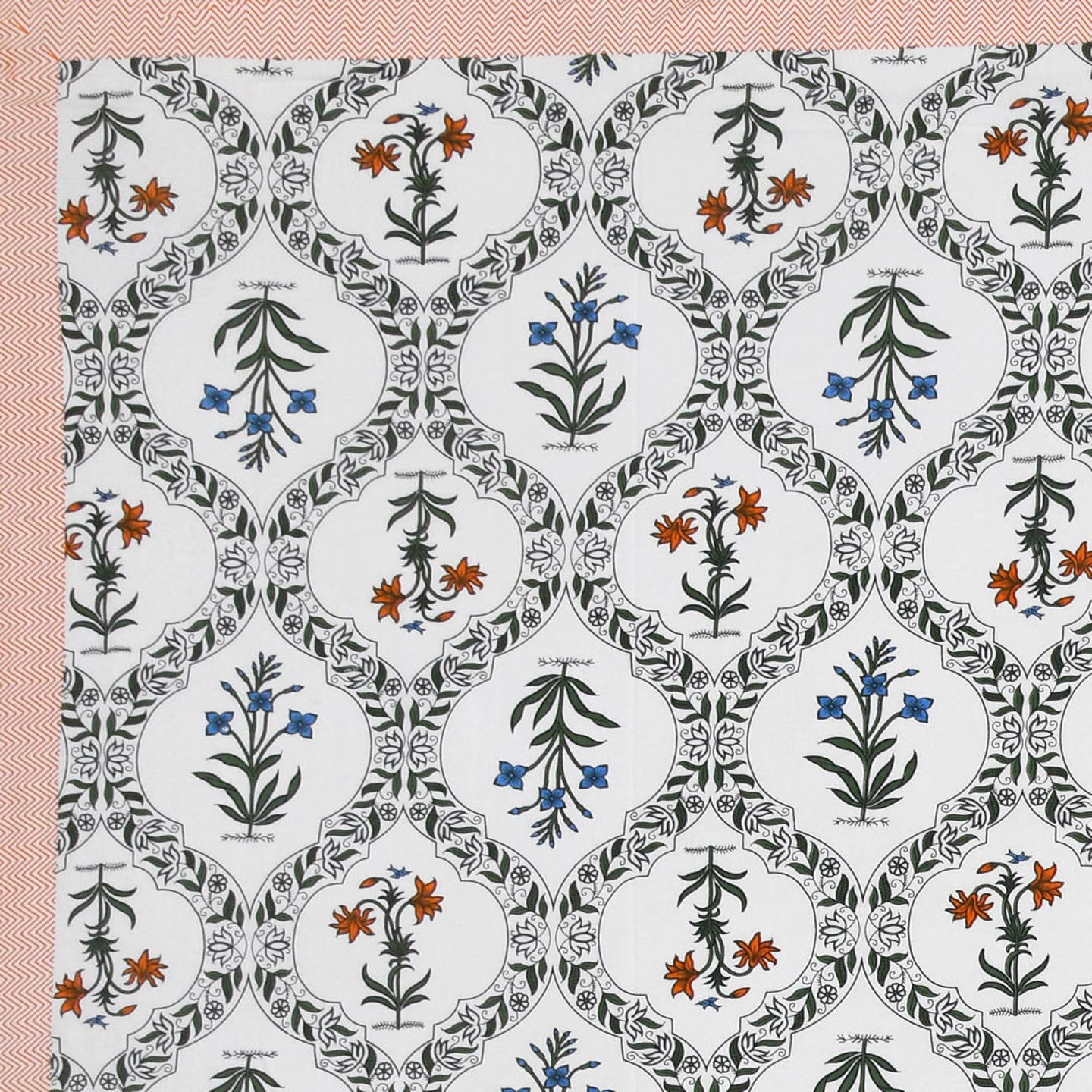 1 Queen Size Bedsheet For Double Bed With 2 Pillow Covers (90 X 108 Inches) White & Green | Beautiful Printed Designs - Breathable 100% Cotton Bedsheet Comfortable