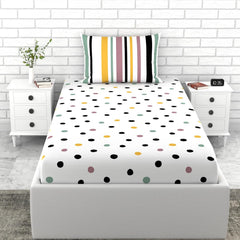 Cotton Elastic Fitted Bedsheet Single Bed With 1 Pillow Cover - 36 X 78 Inches, Multicolor | Perfect For Everyday Use | Ultra-Soft & Breathable