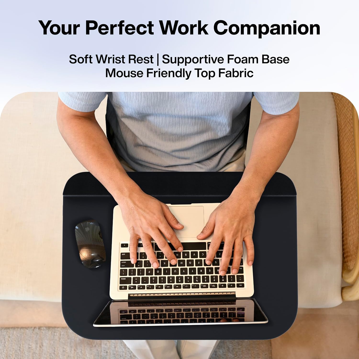 Lap Desk Cushion, Fits Up To 17” Laptop, High-Density Foam Cushion, Black, Large Size | High-Density Foam Cushion, Mouse-Friendly Flux Leather Top Surface, Soft Wrist Support, Removable Cover