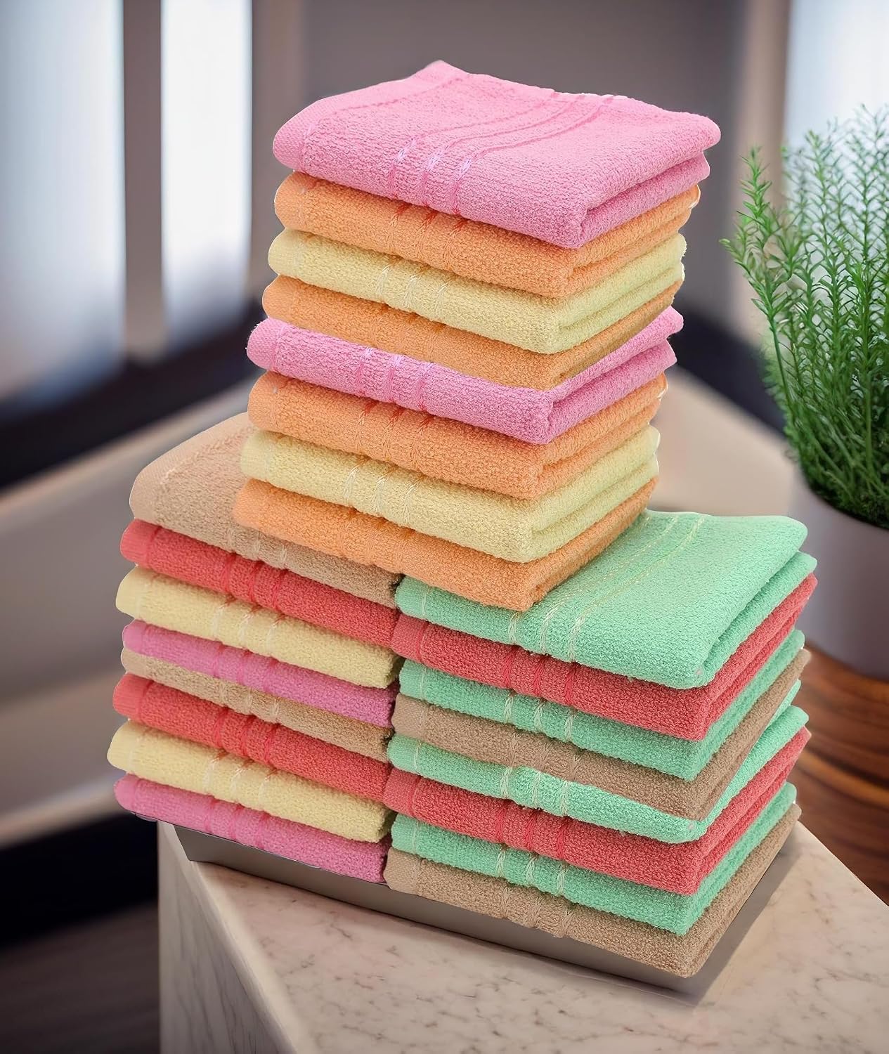 Weavers Villa Cotton Plain Soft Face/Hand Towel 3600 Gsm (Multicolour) - Set Of 24
